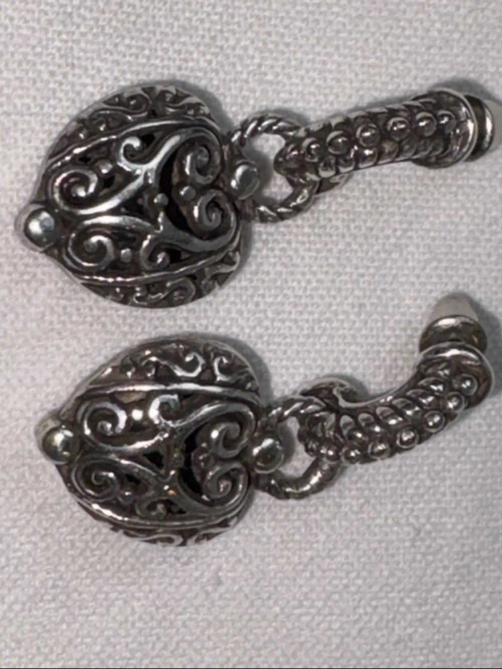 Brighton Bibi Heart Silver Scroll Puffy Heart Post Drop Earrings - Retired